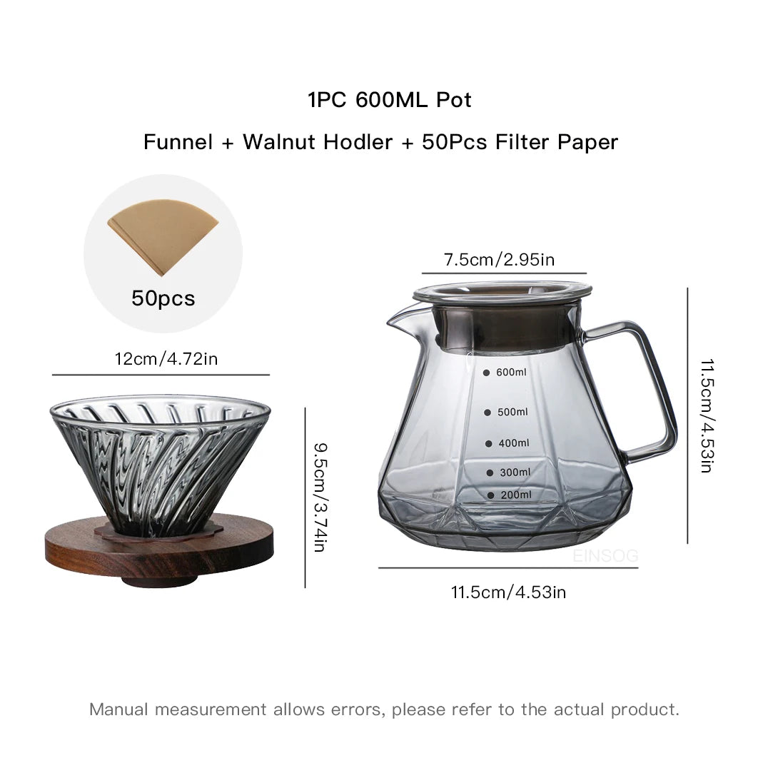 The Slow Brew Set — 600ml Glass Pour-Over Coffee Maker with Dripper