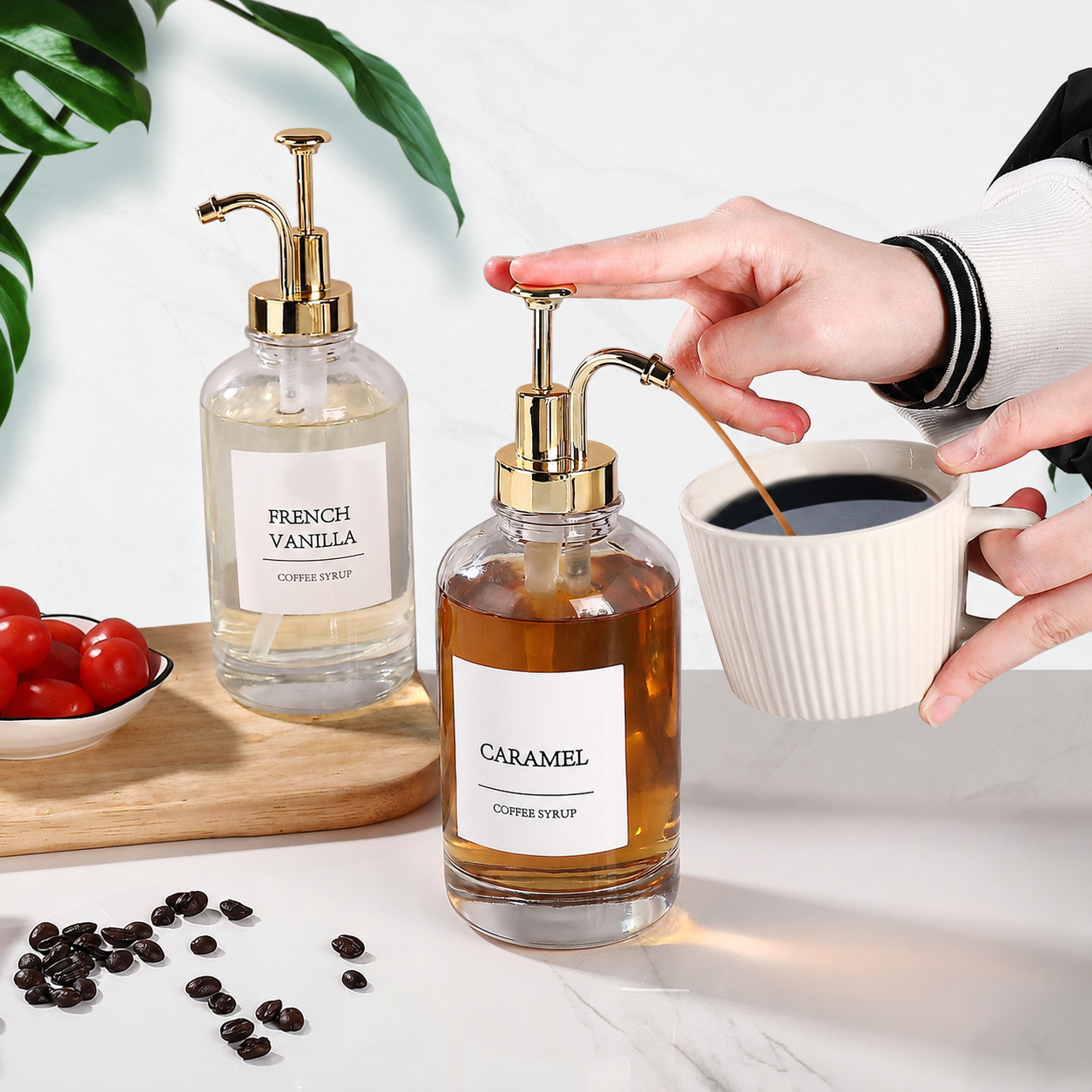 The Café Syrup Ritual Set — 4 Pack Glass Coffee Syrup Dispensers with Gold Pumps