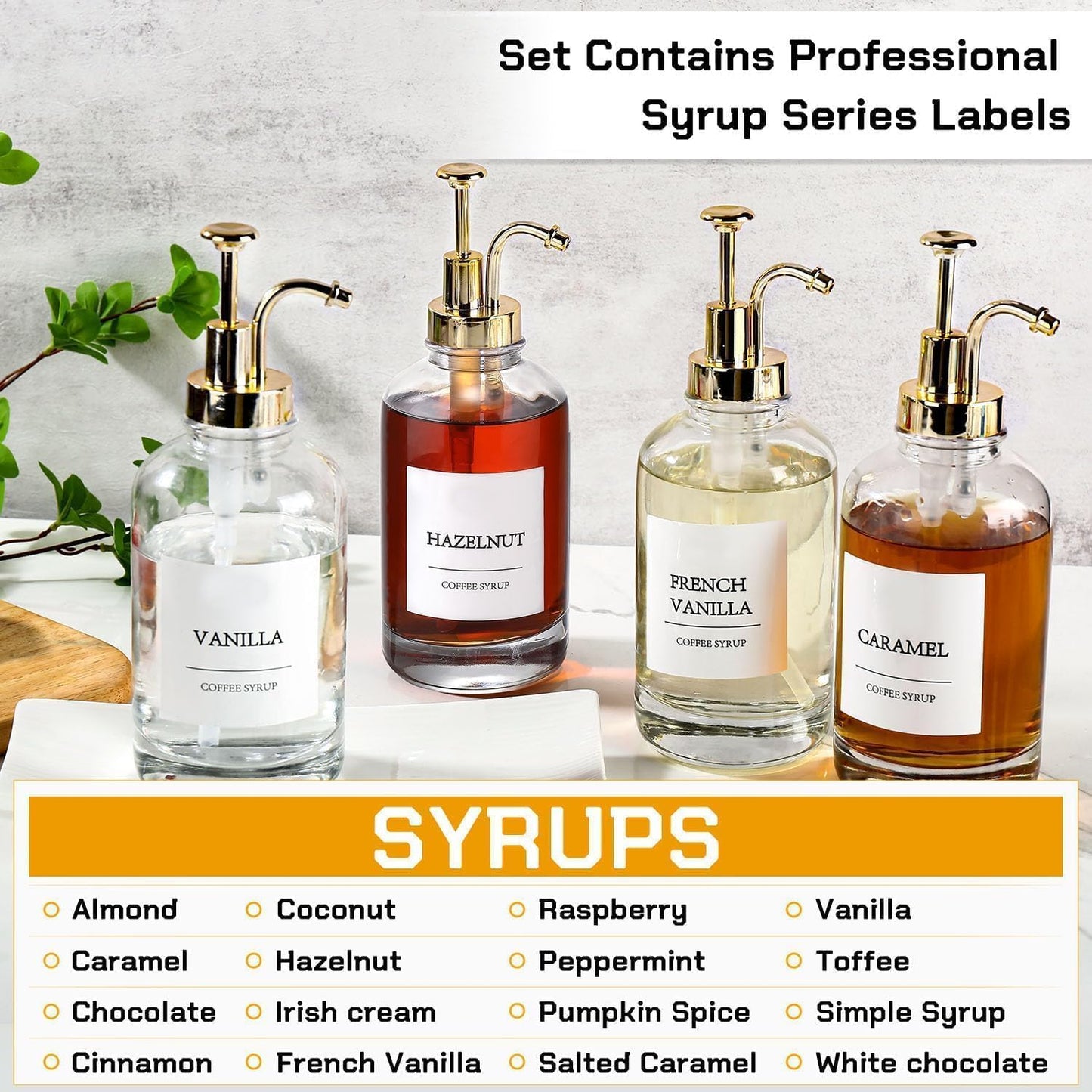 The Café Syrup Ritual Set — 4 Pack Glass Coffee Syrup Dispensers with Gold Pumps