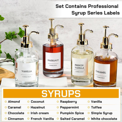 The Café Syrup Ritual Set — 4 Pack Glass Coffee Syrup Dispensers with Gold Pumps