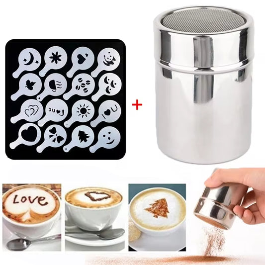 The Cocoa Art Shaker — Stainless Steel Coffee Stencil & Powder Shaker