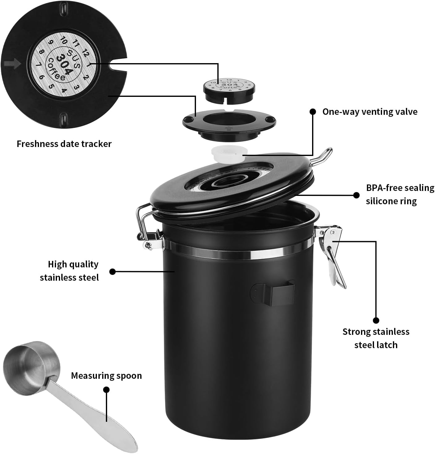 The Fresh Keep Canister — Airtight Stainless Steel Coffee Storage Jar with Date Tracker