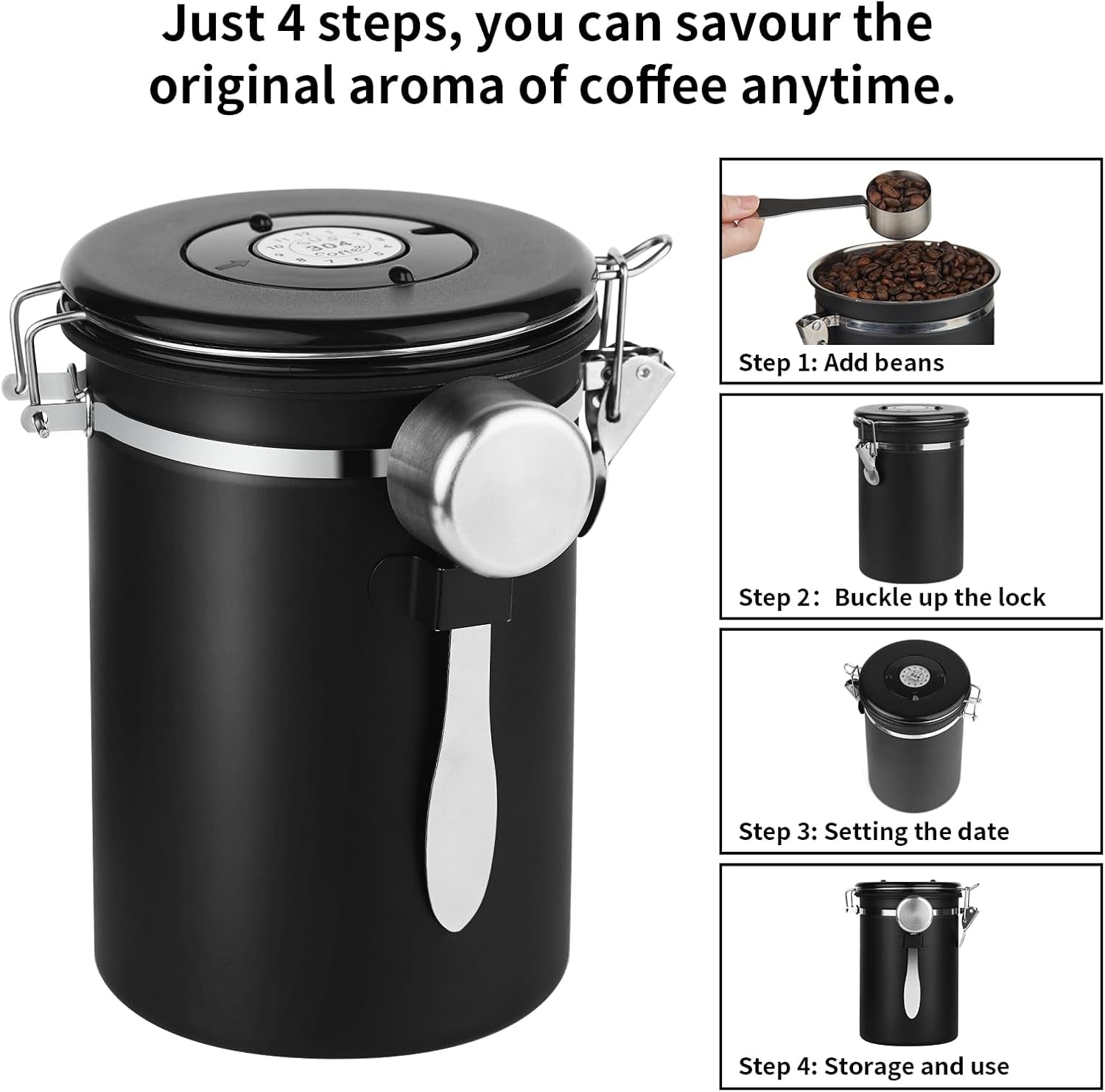 The Fresh Keep Canister — Airtight Stainless Steel Coffee Storage Jar with Date Tracker