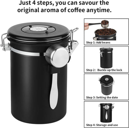 The Fresh Keep Canister — Airtight Stainless Steel Coffee Storage Jar with Date Tracker