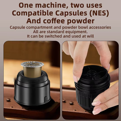 The Travel Brew Machine — Portable Coffee Maker for Capsules & Ground Coffee